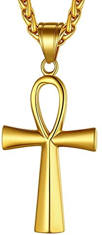 Richsteel Edelstahl Ägyptische Kreuzkette für Herren Jungen Religiöser Amulett Horusauge Kette Ankh Schmuck für Geburtstag Vatertag