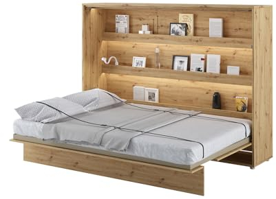 MEBLINI Schrankbett Bed Concept - Wandbett mit Lattenrost - Klappbett mit Schrank - Wandklappbett - Murphy Bed - Bettschrank - BC-04-140x200cm Horizontal - Artisan Eiche
