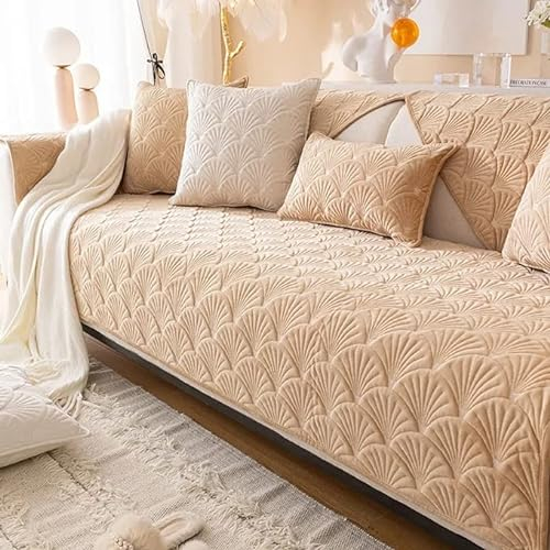 YHWW Samt Sofabezug Couchbezug Sofa Überwurfdecke L Form/U Form/Ecksofa 3/2/4 Sitzer Sofahusse rutschfest Sofa Abdeckung Hund Katze Sitzflache Sofaschoner Beige Grau/Blau