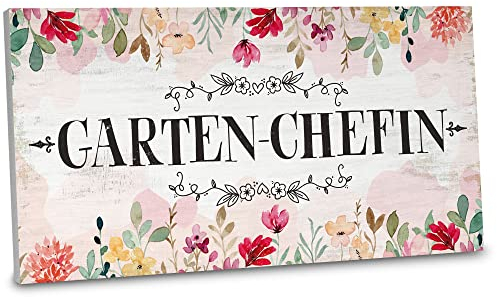 ARTFAVES® Gartenschild - Garten-Chefin | Shabby Chic Vintage Gartendeko, Schild mit Spruch zum Thema Garten/Hobbygärtner | Größe: 30 x 15 cm