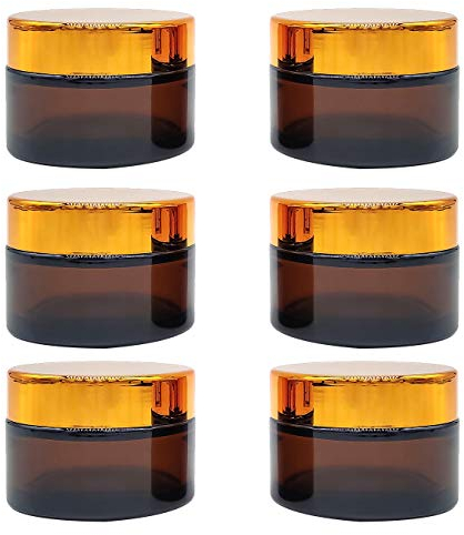 INHEMING Lot de 6 bocaux vides en verre ambré teinté pour cosmétiques, échantillons vides rechargeables avec couvercles pour le stockage de crème pour le visage, huiles essentielles, lotion et pommade