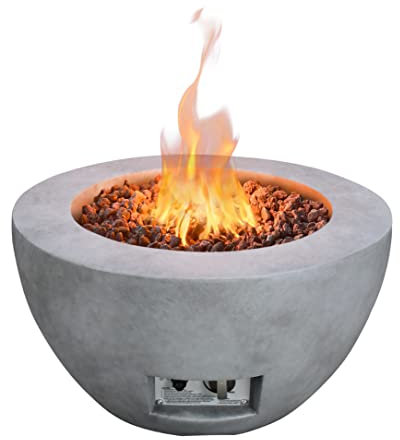 Kante 25 Zoll Propan-Feuertisch, 50.000 BTU Großer Beton-Feuerstelle Tisch für Outdoor Garten Terrasse, Rauchfreie Gas-Feuerstelle mit wasserdichter Abdeckung, Seitengriffe, Beton (A-B01-80021)