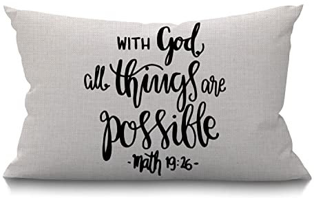 BGBDEIA Bibelvers Kissenbezug Bauernhaus Religiöse christliche Hoffnung mit Gott All Things Are Possible Zitat Dekorationen Kissenbezug für Sofa Couch Baumwolle Leinen 30 x 50 cm 12x20 Zoll
