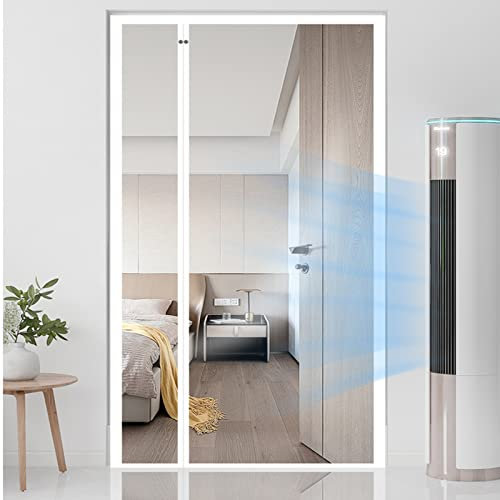 ALOBY Transparent Insulated Door Curtain- Thermal Magnetic Screen Door - Self-Sealing PVC Weatherproof Left And Right Side Open Screen For Patio Balcony Door Full Frame Hook&Loop