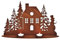 Winterlicher Teelichthalter Winterdorf mit Haus, Schneemann & Tannenbäumen aus Metall – Edel-Rost-Optik – für 2 Teelichter- Weihnachtsdeko Winter-Deko Advent