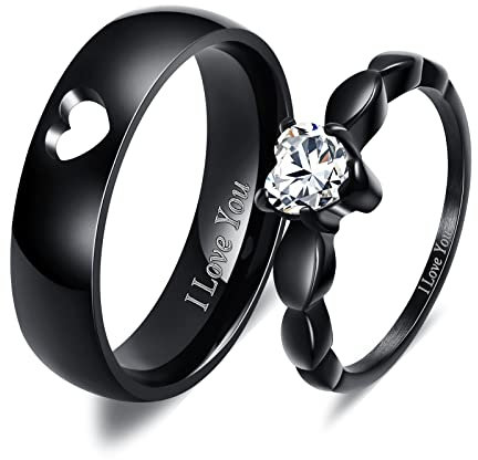 Ring Set Edelstahl,Partner Ringe für 2 Schwarz mit Zirkonia Schmuckgeschenk für Neues Jahr