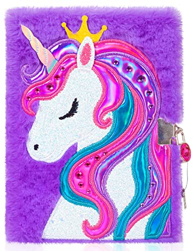 Einhorn-Tagebuch mit Schloss und Schlüsseln, Magisches Einhorn Notizbuch für Kinder, Plüsch Geheimes Tagebuch liniertes Notizbuch 160 Seiten zum Schreiben und Zeichnen, Einhorn-Geschenke für Mädchen
