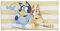 Bluey Toalla de Playa con Rayas de Bingo para niños, natación, Vacaciones, niños, Toalla de baño, Regalo de Programa de televisión, 70 x 140 cm, Azul y Rojo