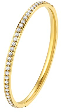 Happiness Boutique Damen Band Ring vergoldet Dünner Ring aus Edelstahl Stapelring mit Zirkonia Zierlicher Damen Ring in Gold