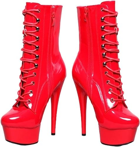 DEMONIA - Stivale con plateau in vinile rosso - Taglia 38 - Stivali eleganti per un look rock e ribelle con plateau di 5 cm e tacco di 15 cm