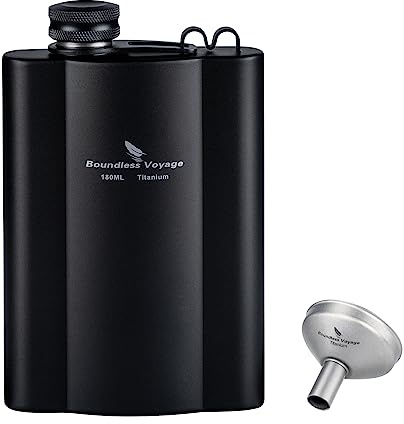 iBasingo Flachmänner aus Titan 180ml Ultraleichter kleiner Flachmann für Spirituosen Tragbare Reise Whiskey Wodka Weinflasche für Draußen Taschentrinkgefäß mit Trichter Ti3072D