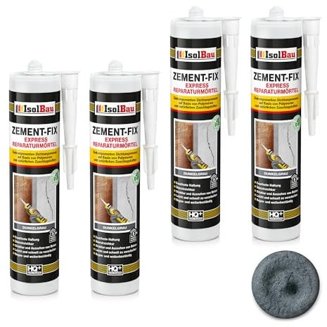 Isolbau Zement-Fix 4 x 300 ml Dunkelgrau Express Reperaturmörtel - Dichtungsmasse für Fugen & Risse im Innen- & Außenbereich, Kartusche
