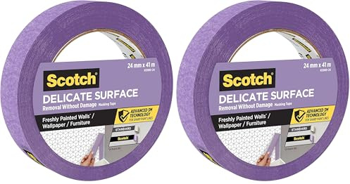 Scotch Ruban de masquage avancé pour surface délicate, 24 mm x 41 m, pour peinture délicate et décoration intérieure, ruban de peintre pour papier peint et meubles, sources contrôlées PEFC (Lot de 2)