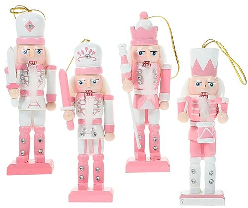 EXCEART Ensemble D'ornements De Casse-Noisette De Noël 4 Pièces Soldat Casse-Noisette Rose Figurines De Casse-Noisette en Bois Décorations Suspendues pour Figurines d'arbre De Noël