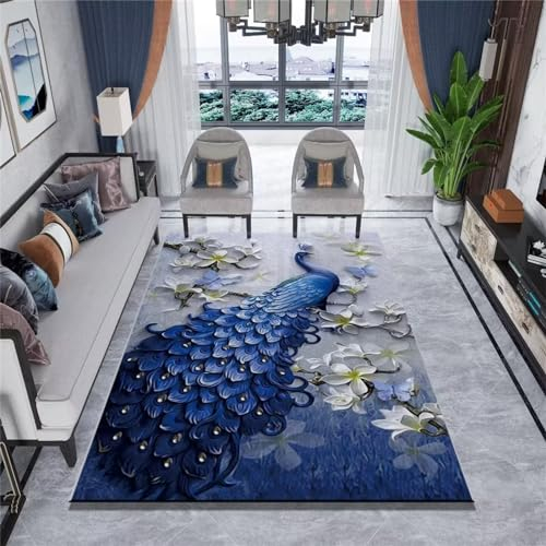 AU-OZNER auslegware teppichboden Blauer Teppich, weicher antistatischer bodenwarmer Teppichteppich Vintage,Blau,120x180cm