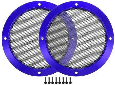 A ABSOPRO Grilles De Haut-Parleurs 5 Pouces Bleu 2 Pièces Fer ABS | Diamètre Intérieur Cadre 116mm, Extérieur 152mm, Distance Trous Vis 137mm, Convient Pour Caisson de Basses, 8 Vis Incluses