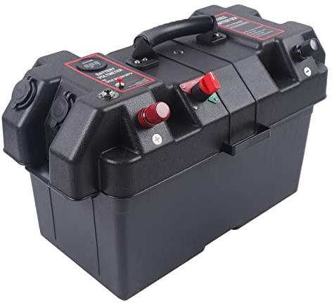 Boîte de rangement pour batterie avec double port USB, surveillance en temps réel, pour bateau, RV, camping, voyage, plomb, acide AGM, lithium, LiFePO4 (batterie non incluse) - Noir