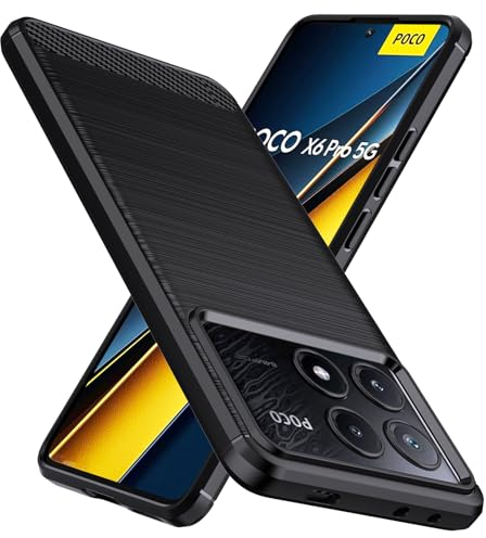 Natbok Custodia Cover per Poco X6 Pro, Fibra di Carbonio Morbido Silicone TPU Cover, Antigraffio, Antiscivolo, Antiurto di Grado Militare e Robusta, Nero