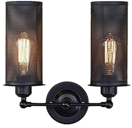 Korridorlampe Dekorative Wand Beleuchtung Vintage Industrial Doppelkopf Wandleuchte American Style Metallgitter Wandleuchten Verstellbare Rocker Bar Lampe for Schlafzimmer Treppe Hintergrundbeleuchtun