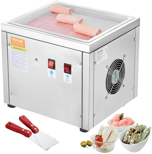 VEVOR Machine à Glace Roulée 28x24x2 cm, Plancha à Glace Roulée en Inox Alimentaire, Machine à Rouler la Glace Commerciale, avec Compresseur et 2 Grattoirs, pour Bars Cafés Boutiques de Desserts