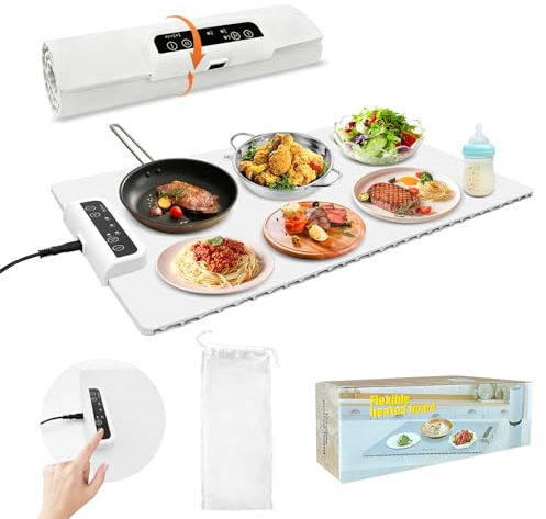 Anatole Calentador de Alimentos Platos Eléctrico Bandeja de Calentamiento Plegable de Silicona Tabla Calefactora de Superficie Integral con 3 Temperatura Tiempo Ajustables para Buffet Fiesta