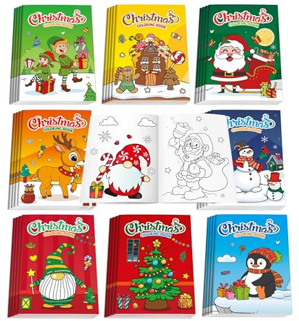 D-FantiX 48 Stück Weihnachts Malbuch für Kinder, Weihnachtsgeschenke für Kinder, Festliche Aktivitäten für Jungen und Mädchen, Weihnachtsgeschenke, Preise, Nikolausstiefel und Partyzubehör