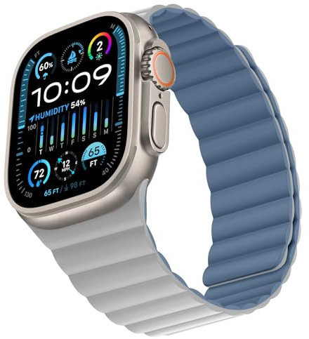 Bisikor Kompatibel mit Apple Watch Armband 49/46/45/44/42/41/40/38mm Silikon Double Sided Wearable Magnetes Ersatzband für iWatch SE Ultra 2 Series 10 9 8 7 6 5 4 3 (42/44/45/46/49, Grau/Blau)