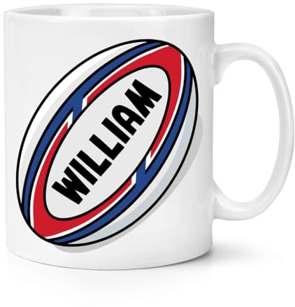 Personalised Rugby Ball Red Blue 10oz Mug Cup Custom Name