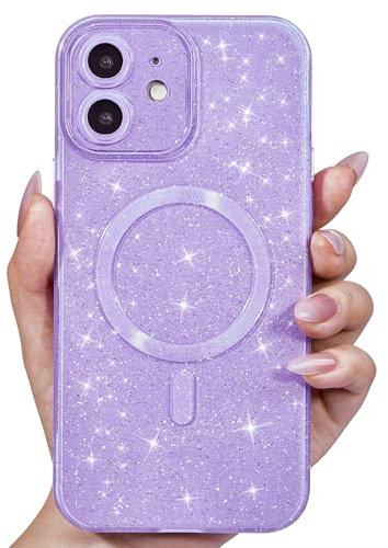 Svanove Glitter Case for iPhone 12 Mini Phone Case Magnetic Compatible with Magsafe, Sparkle Bling Shiny Cute Girly Design, Aesthetic Slim Soft TPU Mag Cover for Women Girl, Lilac Purple Lavender