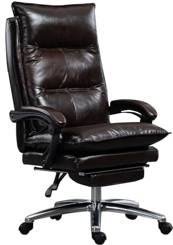 GSKDBCC Bürostuhl, ergonomischer Chefsessel mit Computerfunktion, Präsidentenstuhl aus echtem Leder, bequemer Drehstuhl mit einziehbarer Fußstütze und Verstellbarer Rückenlehne Chaser of Light