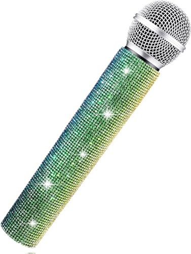 Sanwuta Fake Microphone Prop Microphone Sparkly Bling Rhinestones Plastic Play Microphone Pretend Glitter Bedazzled Microphones for Cosplay Party Supplies(Gradient)