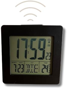 CLOXON Digital Radio-Controlled Alarm Clock Black with Battery Radio-Controlled Alarm Clock with Thermometer Date Display Light