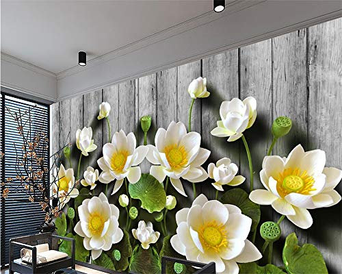 ZYCAFJ Papier Peint Fleur de lotus Papier Peint 3D Intissé Peinture Murale Tapisserie Photo Poster Tableaux Muraux Salon Chambre Bureau Couloir Mural Décoration 350cm×250cm(LxH)