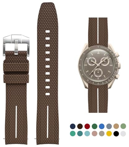 OLLREAR Silikon-Uhrenarmbänder 20mm für Omega x Swatch MoonSwatch/Rolex Watch, Schnellverschluss, Omega Swatch Armband mit Silber Schnalle für Herren Damen, Dunkelbraun&Weiß