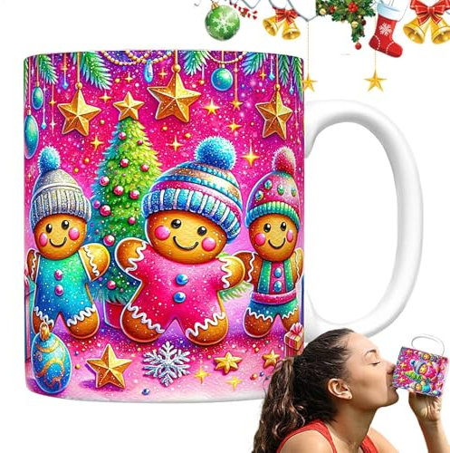 Christmas Coffee Mug - 3D Christmas Mug, Gingerbread Man Mug | Ceramic Santa 3D Festive Tea Cups, Christmas Santa Festive Mug, Drinks Cups for Ice Water, Tea, Coffee, Juice, Milk