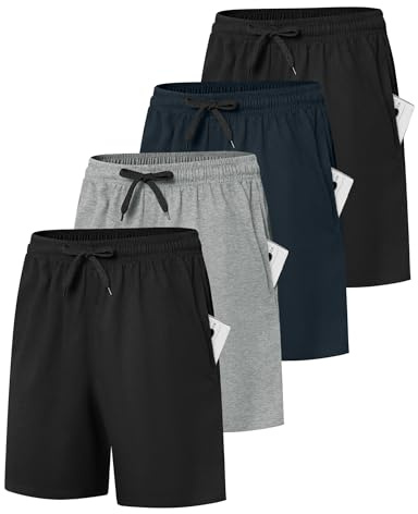 Dalavch 4 Pack Women's Bermuda Sweat Shorts Cotton Comfy Drawstring Shorts for Casual Lounge Sport Athletic with Pockets 2 Black 1 Pitch Blue 1 Heather Grey X-Large