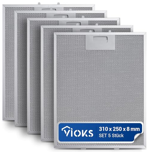 VIOKS 5x Dunstabzug Filter Metall Filter 310x250mm Ersatz für Bosch 353110 00353110 Metallfettfilter Dunstabzugshaube - Fettfilter Dunstabzugshaube Filter Metall mit einseitiger Entriegelung