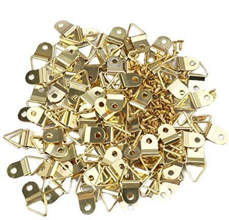 SEWOART 50stücke Dreieckige D-ring Aufhänger Mit Einzelöffnung Und Schrauben Stabiler Mit Kupferbeschichtung Für Bilderrahmen Und Fotoaufhängung