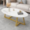 Niedriger Ovaler Couchtisch Mit Ablagefläche, Glamouröser Couchtisch mit gekreuzten Beinen, Nordischer Schiefer, Ovaler Cocktailtisch für Wohnzimmer, Kleiner Teetisch für die Wohnung(Gold,100*50*45cm)