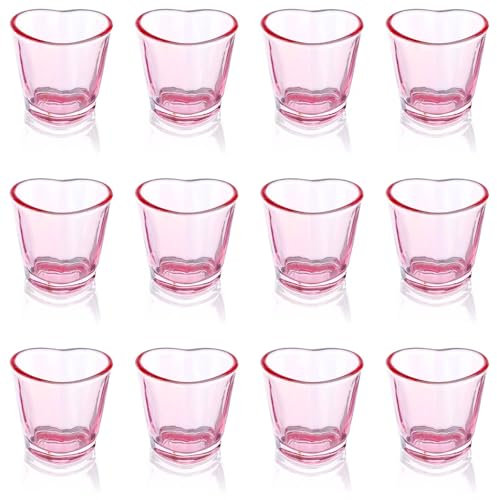 Heart Shot Glasses Set, Pink Shot Glass Cute 1.5oz(Set of 12)