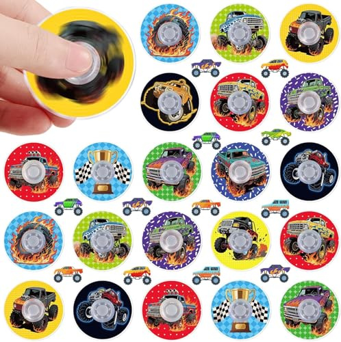 SCIONE 24er-Pack Fidget Spinner für Mitgebsel Kindergeburtstag – Mini-Monstertrucks Muster Spielzeug Partytüten-Füller,Sensorische Fidget Toys für Kinder,Geburtstagsgeschenke,Klassenbelohnungen (4 cm)
