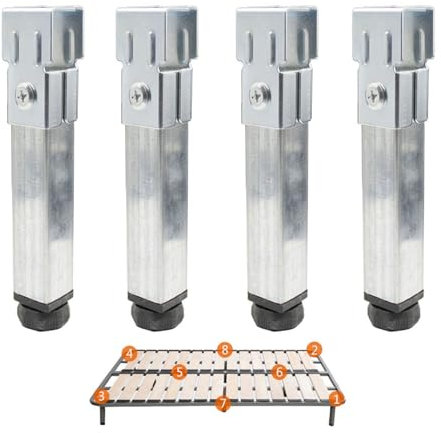 4 Stück Verstellbare Universal Lattenrost mit Metallbeinen - ohne Bohren Mittelrahmen Unterstützung für Schlafsofa - 19cm (7.4) Ersatzteile