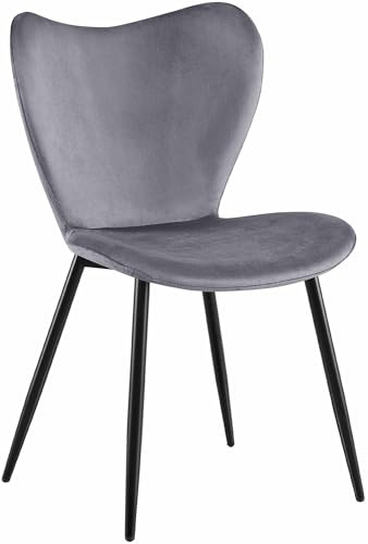 CLP Sedia da Pranzo Maika, Sedia Imbottita con Rivestimento in Velluto o Tessuto, Sedia da Cucina con Schienale e Struttura in Metallo, Colore:Grigio Scuro, Materiale:Velluto
