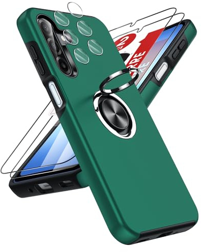 LeYi für Samsung A17‑5G Hülle mit 2 Panzerglas & 2 Kameraschutz-Grün | Samsung A17‑5G Hülle für Smartphone Handy Samsung A17, Flexibel 360°-Ring Ständer Robuste Stoßfest Magnetic Cover für A 17