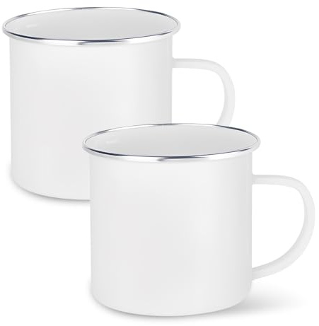 HMCEY 2 Pezzi Tazza Smaltata Campeggio 350 ML,Bicchieri Smaltati Vintage,Enamel Mug,Tazze Metallo Trekking,Tazza Arrampicata Acciaio Inox,Tazze da Caffe Riutilizzabile per Bevande, Outdoor, Regalo