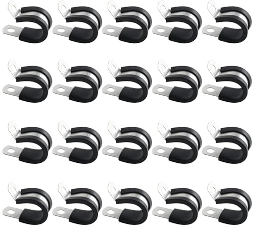 20 PCS Stainless Steel Rubber Cushioned R Shape Clamps (16mm) | Rubber Lined Conduit Clip Hose Clips,Cable Cleats Pipe Clips P Clip,Mounting Hose Pipe Clamp,Cable Clamps for Cord,Wire,Tube