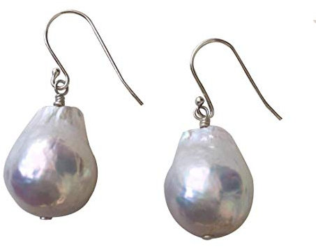 Einfache Große Barocke Perle Sterling Silber Ohrringe