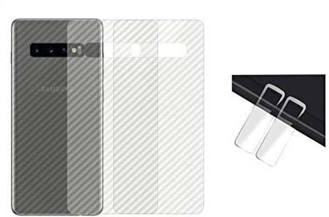 qichenlu 3X Rückseite Folie + 2X Kamera Schutzglas für S10 Carbon Look Matt Klebefolie Weich Back Film für Samsung Galaxy S10 Plus,Klar 6D Linse Glas Kratzfest Kamera Hinten Schutz