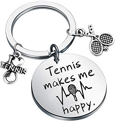 ENSIANTH Tennis Makes Me Happy Schlüsselanhänger, Tennisschmuck, Geschenk, Tennisliebhaber, Geschenke für Tennisspieler, Trainer, Tennis-Teams, silber, keychain pendant 30*30mm