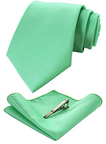 JEMYGINS Seide Krawatte Krawatten und Einstecktuch mit krawattenklammer Set für Herren Seidenkrawatten Hochzeit Schlips,Minzgrün